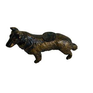 Vintage Bronze Collie Dog Figurine‎ Detailed Design Collectible Sculpture v